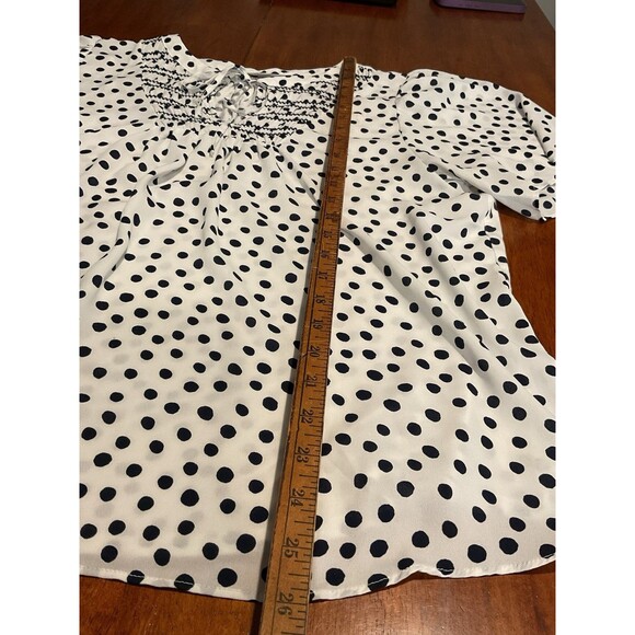 THE LOFT Women's Blouse Polka Dot Large Tie White Black Work Office Top‎ Shirt L - Picture 5 of 8